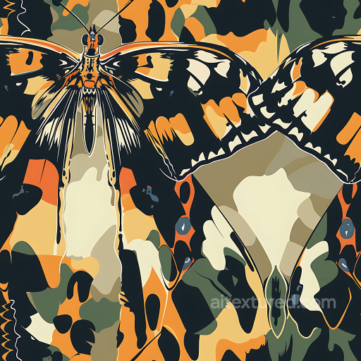 Stylized Butterfly-Inspired Camouflage PBR Texture with Earthy Tones seamless Color Camouflage PBR texture