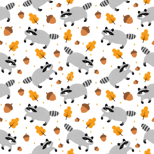 Pattern Bundle - Seamless 3D Pattern PBR Texture with Playful Raccoon Motifs and Autumn Leaves texture preview
