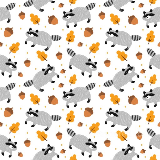 Pattern PBR Texture with Playful Raccoon Motifs and Autumn Leaves seamless Pattern Bundle PBR texture