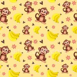 Pattern Bundle - Seamless 3D Pattern PBR Texture with Cute Cartoon Monkeys and Bananas on Soft Yellow Back… texture preview