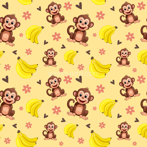 Pattern Bundle - Seamless 3D Pattern PBR Texture with Cute Cartoon Monkeys and Bananas on Soft Yellow Back… texture preview