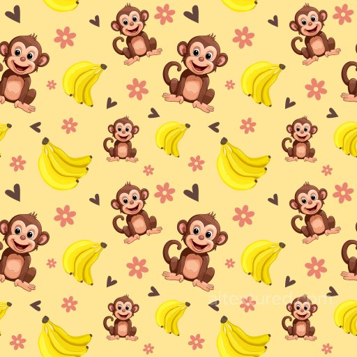 Pattern PBR Texture with Cute Cartoon Monkeys and Bananas on Soft Yellow Background seamless Pattern Bundle PBR texture