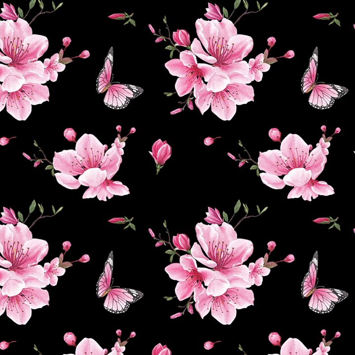 Floral Fabric Featuring Pink Blossoms and Butterflies seamless PBR texture preview