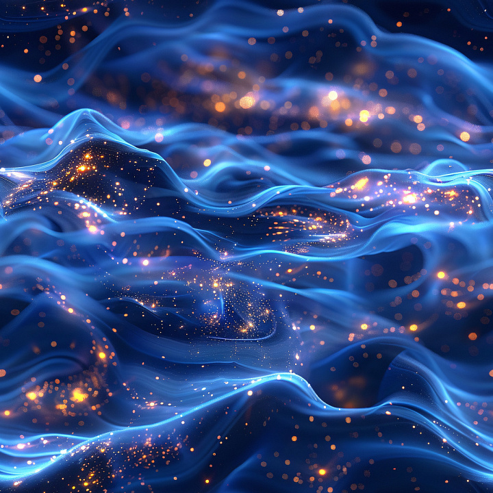 Featuring Glossy Blue Waves with Golden Sparkle Particles seamless PBR texture preview