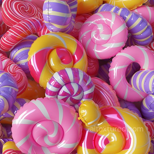 Inflated Candy Swirl Vinyl PBR Texture in Bright Pink, Purple & Yellow seamless Inflated PBR texture