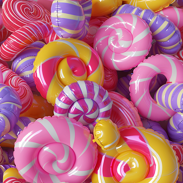 Inflated Featuring Glossy Candy Swirl Vinyl Pillows seamless PBR texture preview