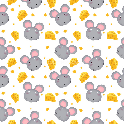 Pattern Bundle - Seamless 3D Pattern PBR Texture Featuring Cute Gray Mouse Heads and Yellow Cheese Wedges texture preview