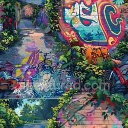 seamless Seamless 3D PBR Texture Featuring Colorful Urban Graffiti on Brick Wall texture 8k free download PBR