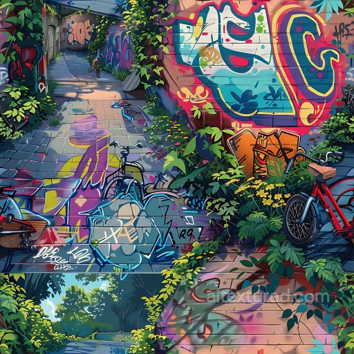 Seamless 3D PBR Texture Featuring Colorful Urban Graffiti on Brick Wall texture preview