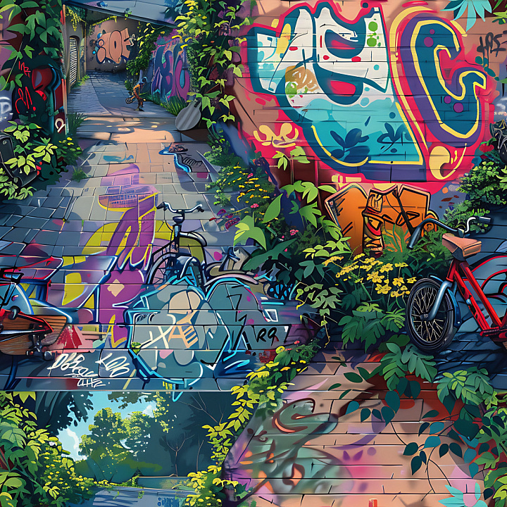 Featuring Colorful Urban Graffiti on Brick Wall seamless PBR texture preview