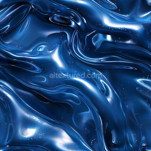 Seamless 3D PBR Glossy Texture with Smooth Blue Fluid Waves and Reflective Highlights