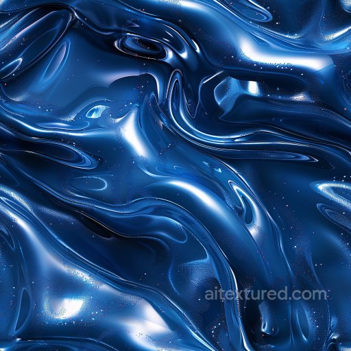 Seamless 3D PBR Glossy Texture with Smooth Blue Fluid Waves and Reflective Highlights texture preview
