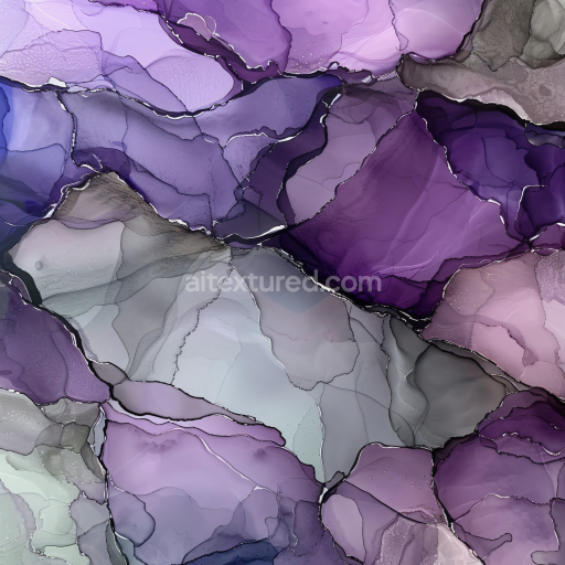 Seamless 3D Alcohol Ink PBR Texture with Purple Lavender Veins and Translucent Layers