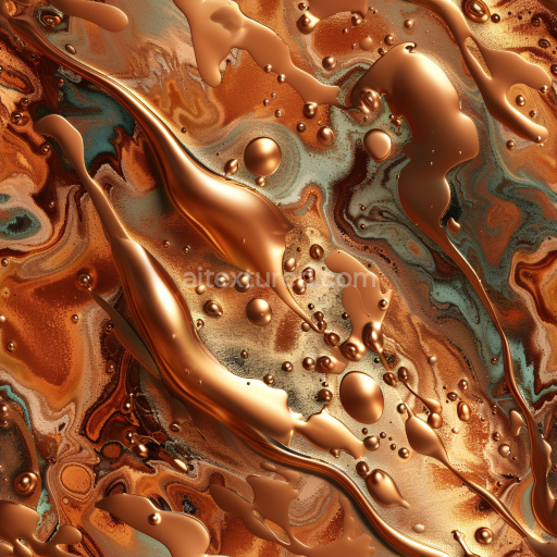 Seamless 3D PBR Texture Featuring Glossy Copper Liquid Flow and Swirls