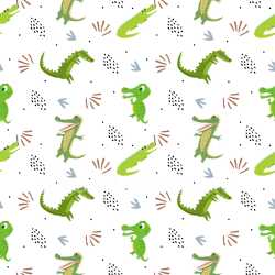 Pattern Bundle - Seamless 3D Pattern PBR Texture Featuring Playful Cartoon Crocodile Motifs on White texture preview