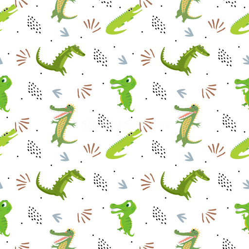 Pattern Bundle - Seamless 3D Pattern PBR Texture Featuring Playful Cartoon Crocodile Motifs on White texture preview