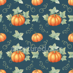 seamless Seamless 3D PBR Thanksgiving Texture Featuring Orange Pumpkins and Green Leaves on Deep Teal Fabric Background texture 8k free download PBR