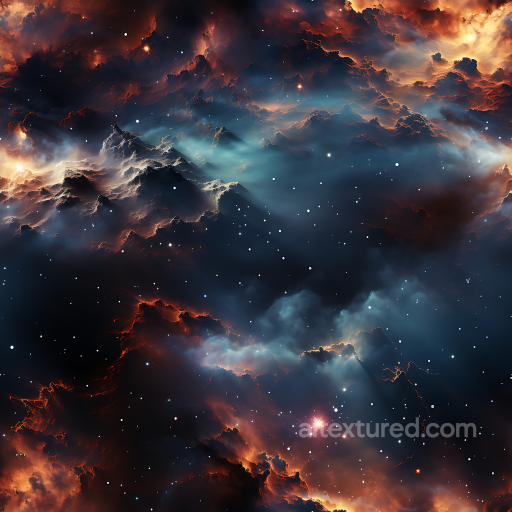 Space PBR Texture Featuring Fiery Cosmic Nebula with Glowing Stars seamless Star, space, planets PBR texture