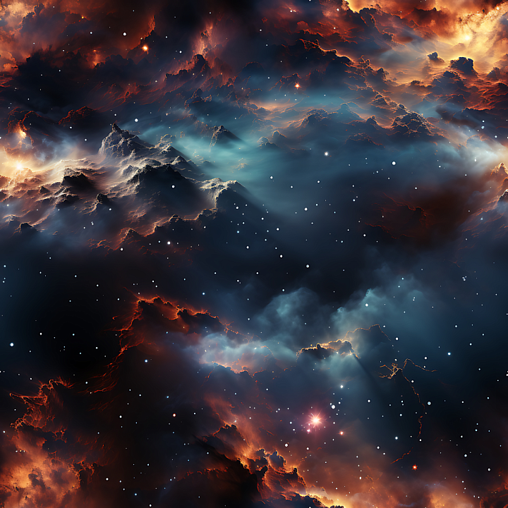 Space Featuring Fiery Cosmic Nebula with Glowing Stars seamless PBR texture preview