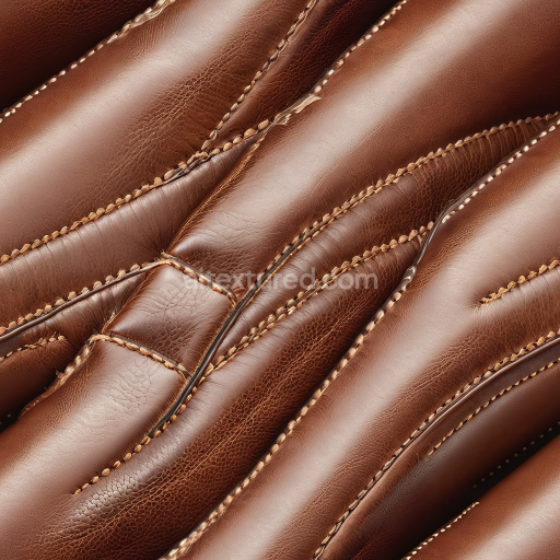 Seamless 3D Brown Leather PBR Texture Featuring Fine Grain and Detailed Stitching