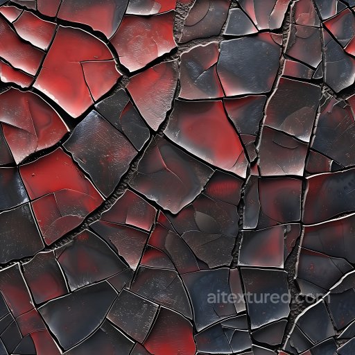 Cracked Lacquer Paint Texture with Red-Black Fractured Pattern seamless Cracked & Holes PBR texture