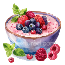 seamless Breakfast Amaranth Porridge Bowl with Fresh Berries and Mint Illustration texture 8k free download PBR