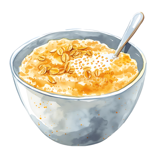Oat Bran Hot Cereal Breakfast Bowl Illustration with Spoon