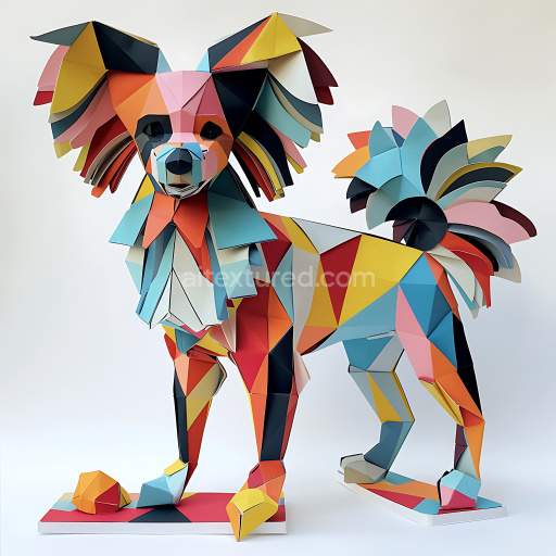 Seamless 3D PBR Texture of Colorful Origami-Style Chinese Crested Dog Model