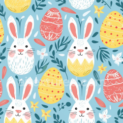 seamless Seamless 3D PBR Texture with Playful Easter Bunnies and Decorative Eggs texture 8k free download PBR