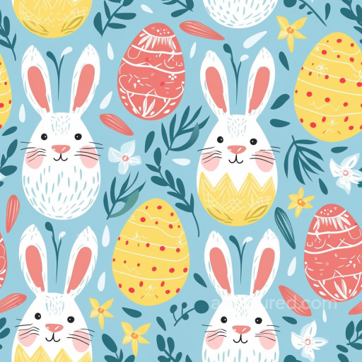 with Playful Easter Bunnies and Decorative Eggs seamless All Easter Digital paper PBR texture