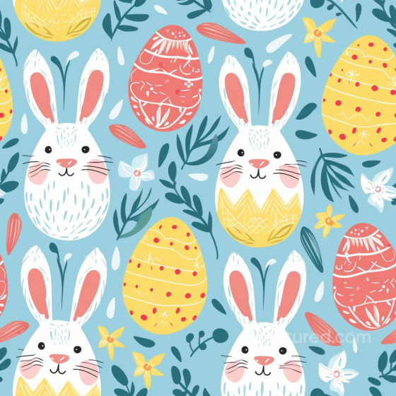 with Playful Easter Bunnies and Decorative Eggs All Easter Digital paper texture preview