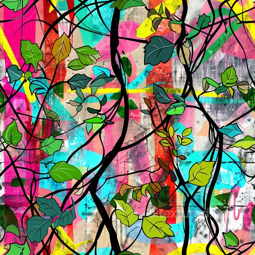 Seamless 3D PBR Graffiti Texture Featuring Colorful Abstract Background and Stylized Vine… texture preview