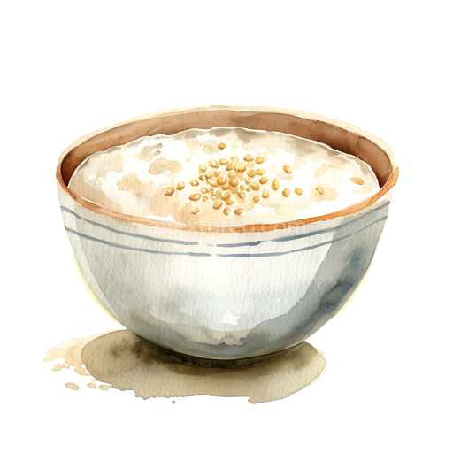 Watercolor Barley Porridge Bowl Breakfast Illustration with Soft Neutral Tones