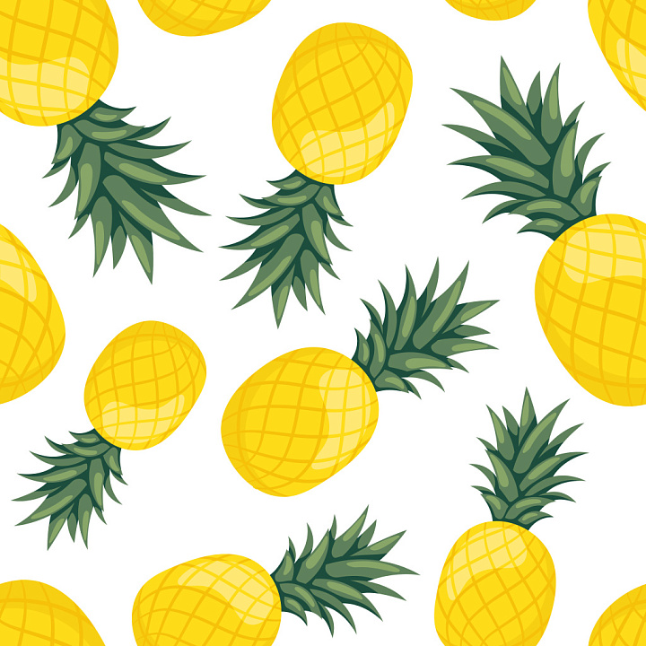 Pineapple Pattern with Bright Tropical Fruits and Greenery Wood seamless PBR texture preview