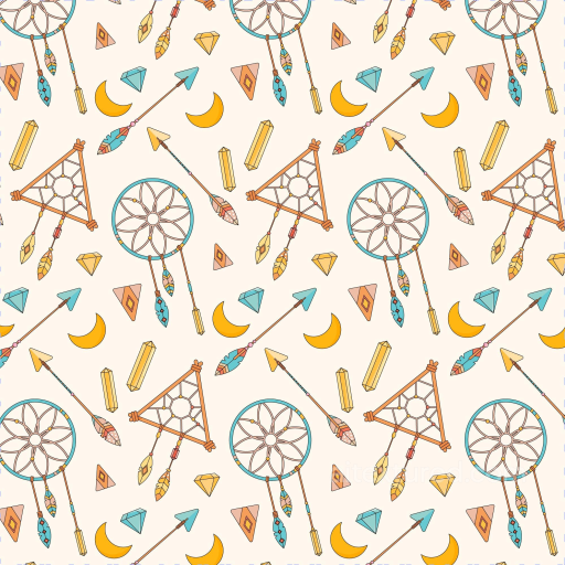 Boho Fabric Texture Featuring Colorful Dreamcatchers & Tribal Arrows seamless Boho Seamless PBR texture