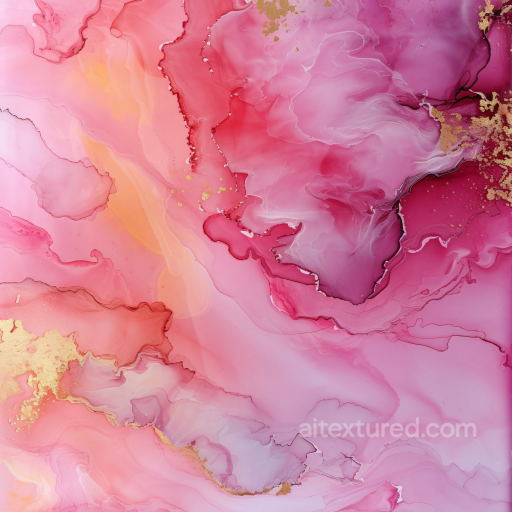 Alcohol Ink PBR Texture Featuring Flowing Pink and Gold Swirls seamless Alcohol ink PBR texture