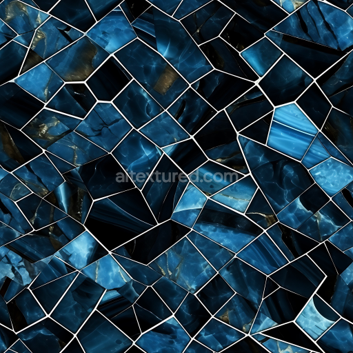 Seamless 3D Black and Blue Marble Mosaic PBR Texture with Irregular Tile Pattern