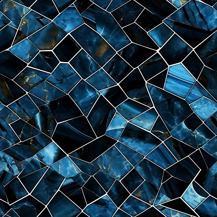 Black and Blue Marble Mosaic with Irregular Tile Pattern seamless PBR texture preview