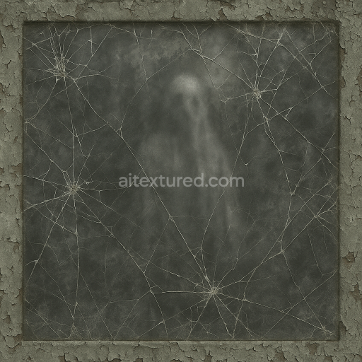 Seamless 3d texture pbr 8k haunted mirror with cobweb cracks and spooky shadows