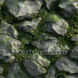seamless Seamless 3D Mossy Stone Rock Ground PBR Texture with Detailed Green Vegetation texture 8k free download PBR