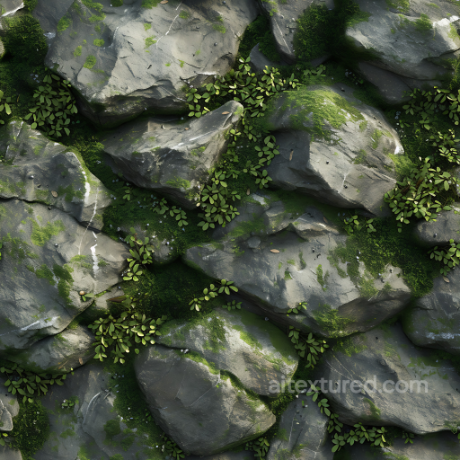 Mossy Stone Rock Ground PBR Texture with Detailed Green Vegetation seamless Stone PBR texture