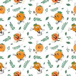 Pattern Bundle - Seamless 3D Pattern PBR Texture of Playful Cartoon Orange Characters with Green Leaves texture preview