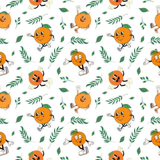 Pattern Bundle - Seamless 3D Pattern PBR Texture of Playful Cartoon Orange Characters with Green Leaves texture preview