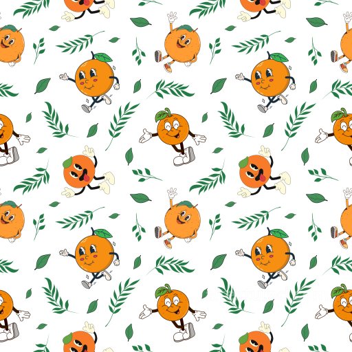 Pattern PBR Texture of Playful Cartoon Orange Characters with Green Leaves seamless Pattern Bundle PBR texture