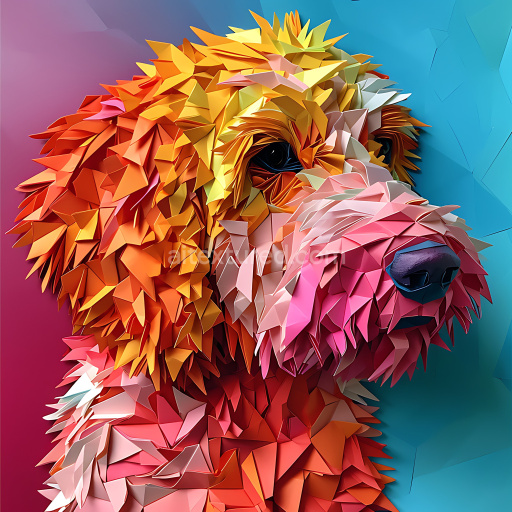 Seamless 3D PBR Texture of Origami-Inspired Orange Pink Dog Fur Pattern