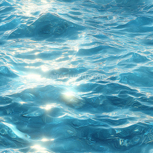 Seamless 3D water PBR texture with realistic sunlit ocean surface and gentle waves