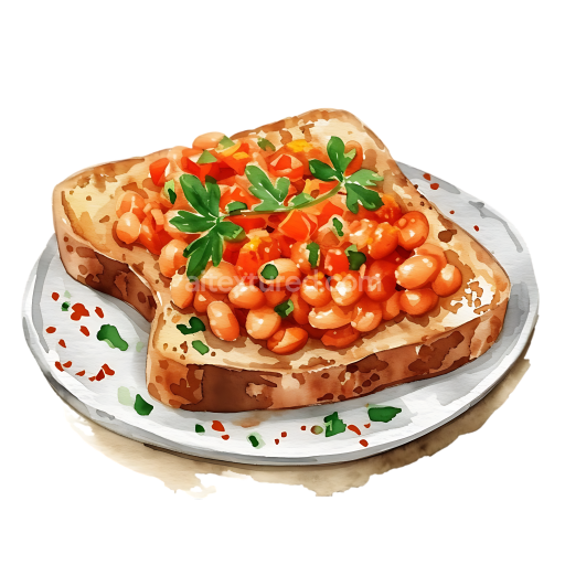 Preview — Watercolor Breakfast Baked Beans on Whole Grain Toast Illustration