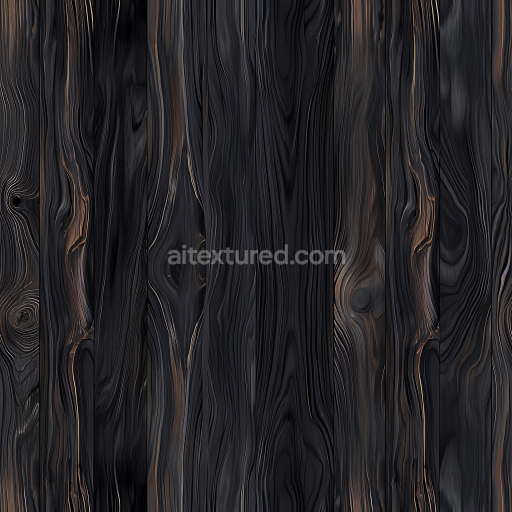 Seamless 3D PBR Charred Black Wood Planks Texture with Deep Grain and Knots