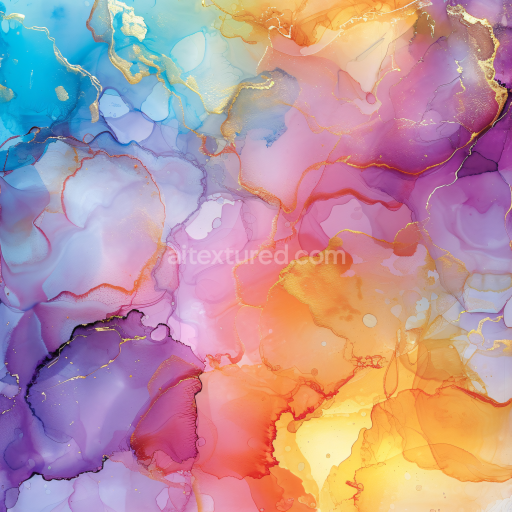Seamless 3D Alcohol Ink PBR Texture with Colorful Blooms and Gold Veins