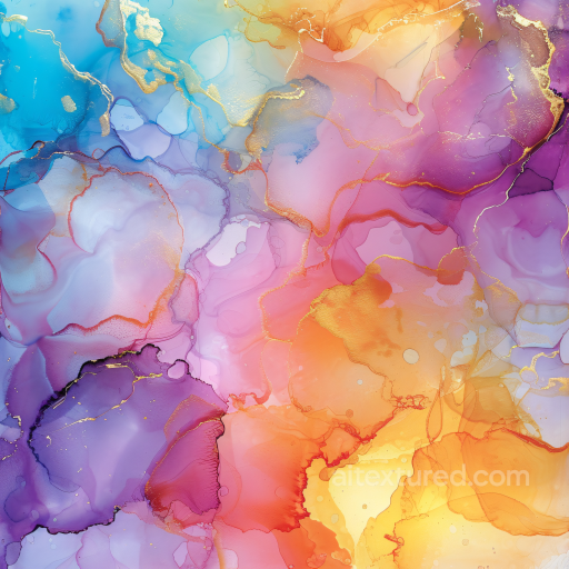 Alcohol Ink PBR Texture with Colorful Blooms and Gold Veins seamless Alcohol ink PBR texture